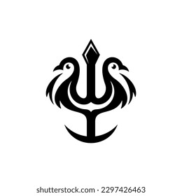 Animal two penguin trident creative logo design