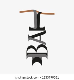 Animal typography, animal calligraphy, animal logo, animal logotype. Bat typography, bat calligraphy, bat logo, logotype. Bat hanging among tree branch.