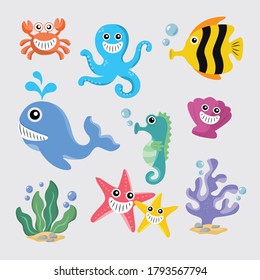animal underwater set icon illustration vector design
