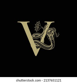 animal V letter snake logo design eps 10 file