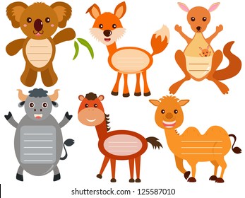 Animal Vector of blank Label, tag in sweet pastel color - koala, fox, kangaroo, bull, horse, camel. A set of cute and colorful icon collection isolated on white background