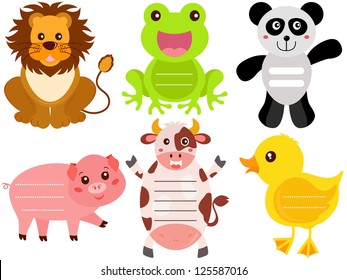 Animal Vector of blank Label, tag in sweet pastel color - lion, frog, panda, pig, cow, duck. A set of cute and colorful icon collection isolated on white background