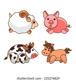 animal vector cartoon set sheep pig cow horse eps 10