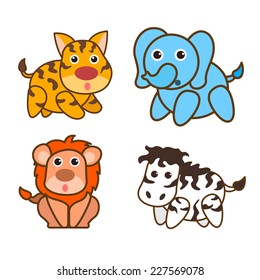 animal vector cartoon set tiger lion elephant zebra eps 10