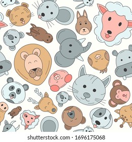 Animal - Vector color background (seamless pattern) of pets and wild beast for graphic design