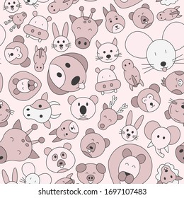 Animal - Vector color background (seamless pattern) of pets and wild beast for graphic design