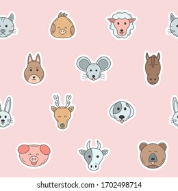 Animal - Vector color background (seamless pattern) of pets and wild beast for graphic design