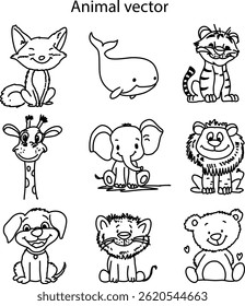 Conjunto de ilustración de diseño de Vector animal de arte de línea 
