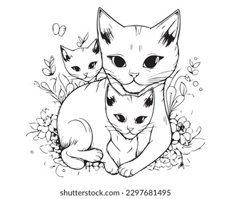 animal vector design, line art vector, sketch cat, cat outline coloring page vector.