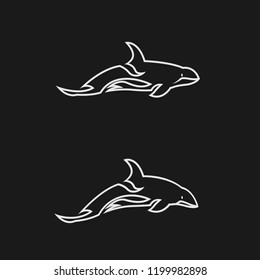 animal vector designs, flat shark design symbols, modern line designs with marine animal shapes, thin line design icons, modern design style illustrations.