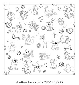 Animal vector Doodles coloring page for kids | Doodles Coloring page