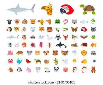 Animal Vector Emoji Set Illustrations. Animal Emoticons