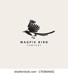 Animal vector icon isolated on a light background, a template element for web design. Simple modern logo with a flying bird magpie and inscription