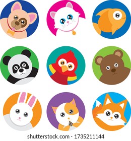 iconos de vector animal lindo circular