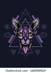 animal vector illustration angry dark sphinx cat with sacred geometry