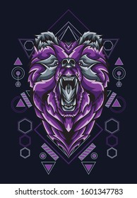 Animal vector illustration dark bear in geometric background