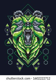 animal vector illustration green bear with sacred geometry
