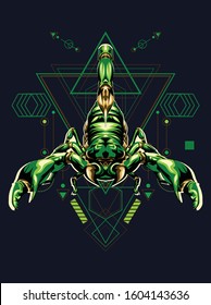 animal vector illustration green scorpion in geometric pattern