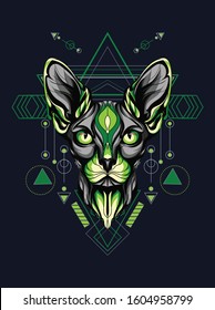 animal vector illustration green sphinx cat in geometric pattern