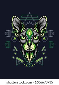 animal vector illustration green sphinx cat in geometric pattern