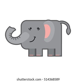 Animal vector illustration isolated on white background. Happy grey elephant for kindergarten, elementary school, toy store, kids clothing shop. Logotype for children brand.