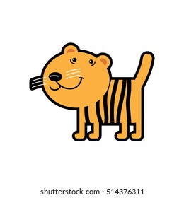 Animal vector illustration isolated on white background. Happy cartoon tiger for kindergarten, elementary school, toy store, kids clothing shop. Logotype for children brand.
