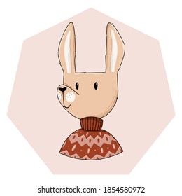 Tierische Vektorgrafik. Tierporträt. Kaninchen im Pullover