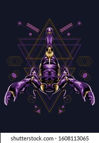 animal vector illustration purple scorpion in geometric pattern