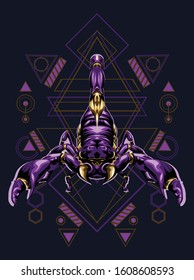 animal vector illustration purple scorpion in geometric pattern