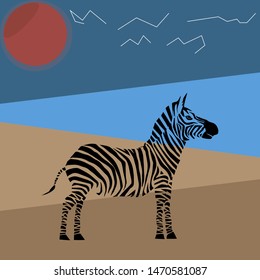 Animal vector illustration. Wild african zebra. beauty nature in vector design. Good for brand logo, wallpers, background, zoo ads. Simply and trendy flat silhouette graphic. From nature set.   