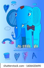 Animal vector kids cute line elephant