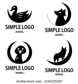 Animal vector logo consisting of snake, wolf, goes, and fox with black silhouette color, suitable for brands, templates and others