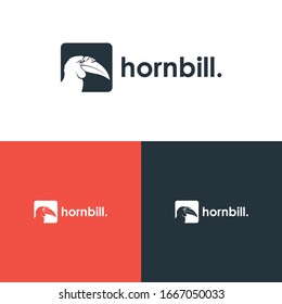 animal vector logo, isolated Hornbills bird vector, square concept