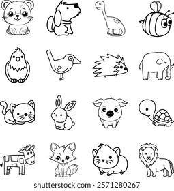 Animal vector outline design, drawing animals template