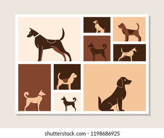 Animal vector pattern of dog silhouettes. Vector illustration in cartoon style.