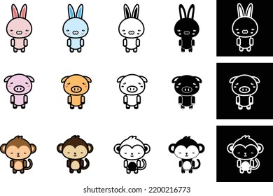 animal vector, rabbit  pig  monkey