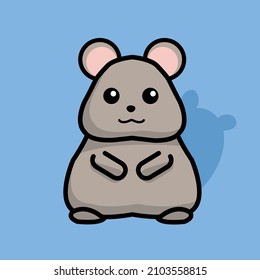 animal vector sticker, fat mouse image on blue background