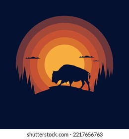 Animal Vector Sunset Bull, ıllustration Vector Design