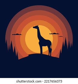 Animal Vector Sunset Giraffe, Illustration Vector Design