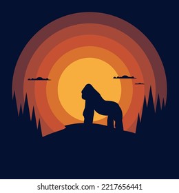 Animal Vector Sunset Gorilla, Illustration Vector Design