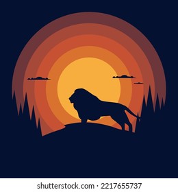 Animal Vector Sunset Leon, İllustration Vector Design