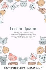 Animal - vertical card with text and vector color illustrations of pets and wild beast for graphic design