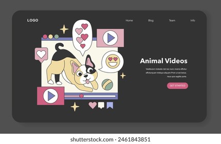 Animal Videos theme. Captivating pet antics and heartwarming animal clips on social platforms. Pet lovers' joy, wildlife appreciation, engaging content. Flat vector illustration