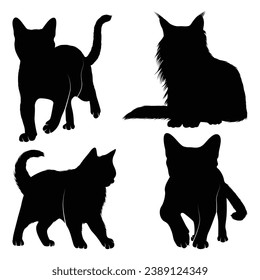 Animal Walking Cat Silhouettes Vector