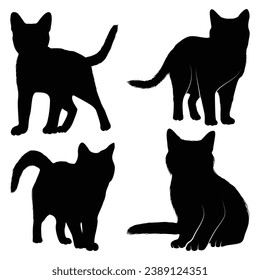 Animal Walking Cat Silhouettes Vector