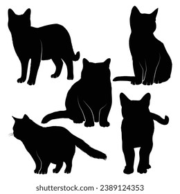 Animal Walking Cat Silhouettes Vector