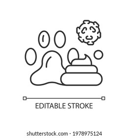 Animal waste linear icon. Source of transmitting infection. Spreading toxic particles. Thin line customizable illustration. Contour symbol. Vector isolated outline drawing. Editable stroke