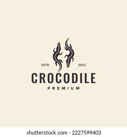 animal water crocodiles minimalist hipster logo design vector
