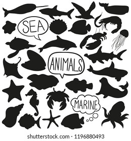 Animal Water Sea Silhouette Clip Art Vector Icons