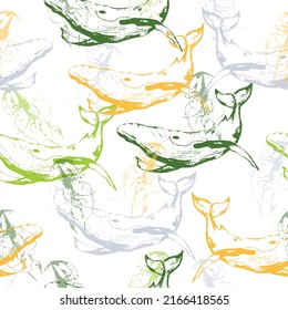 Animal watercolor silhouette sketch. Watercolor seamless pattern.